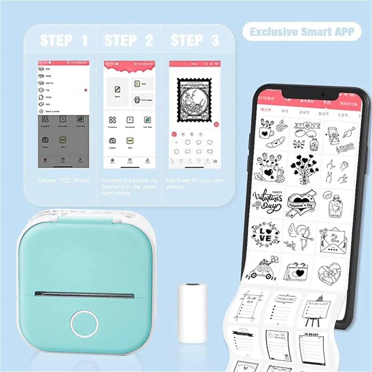 ADP-Doodle Dash Printer,Inkless Bluetooth Sticker Pocket Printer, Portable Bluetooth Printer for Photos, Notes,DIY Scrapbook