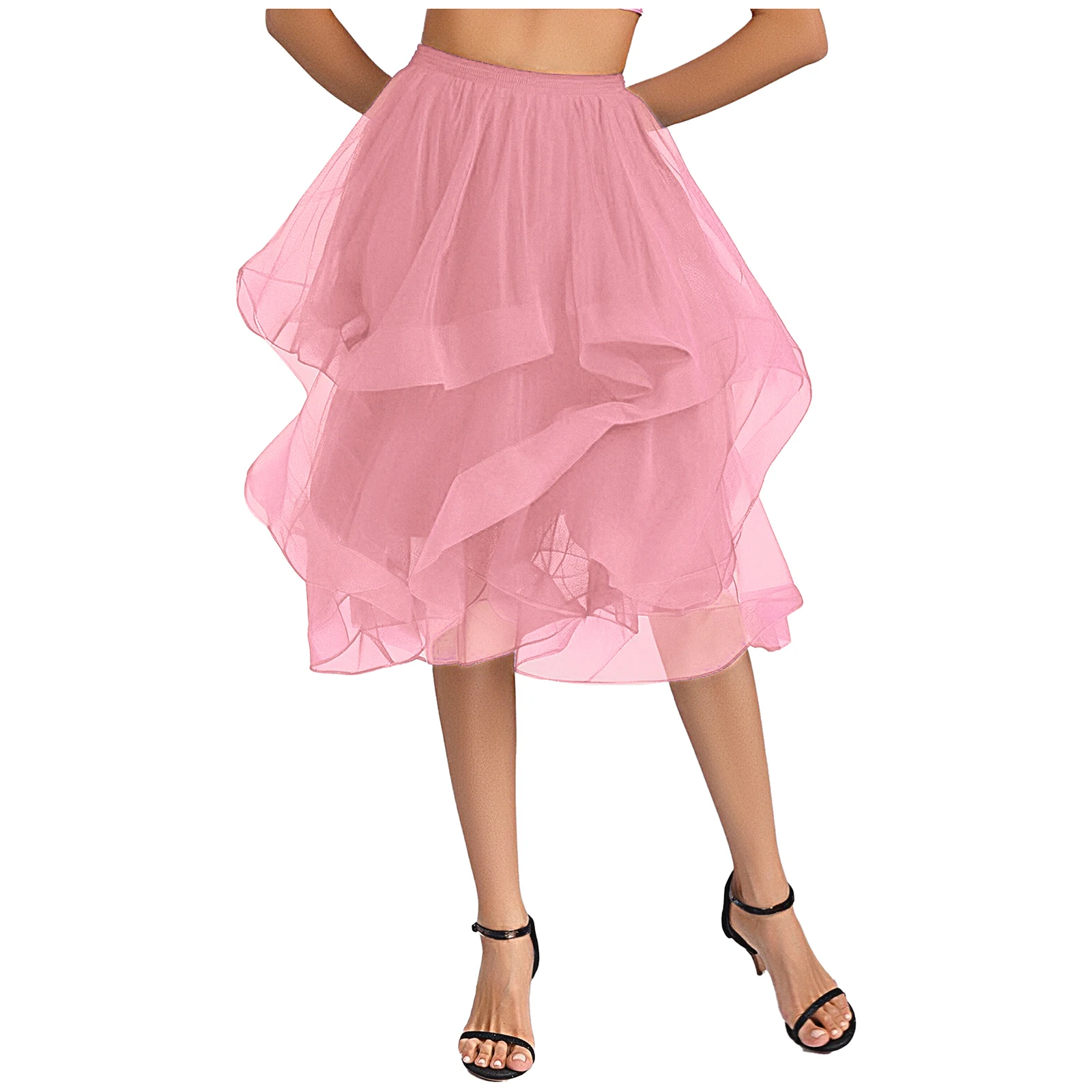 

Women Solid Color Puffy Tulle Tutu Skirts Dancing Elastic Waistband Irregular Hem Skirt for Birthday Party Fancy Photo Shoot
