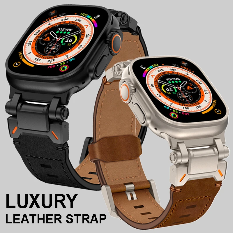 

Leather Watch Band for Apple Watch Strap Ultra 2 49mm 46mm 44mm 45mm Woman Man Bracelet For iWatch Series 10 9 8 7 6 5 4 SE Band