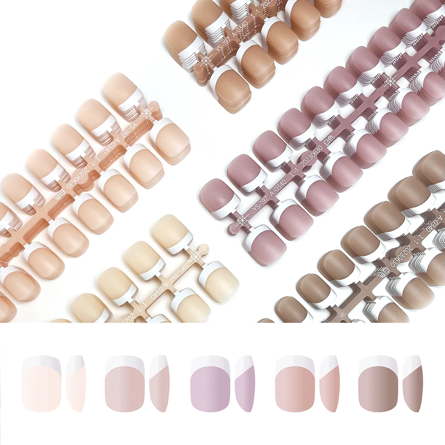 

120pcs Colored French Tip Press on Nails XS Square Nude Pink Pre-french Acrylic Fake Nail Tips Quickly Smile Line Nail Extension