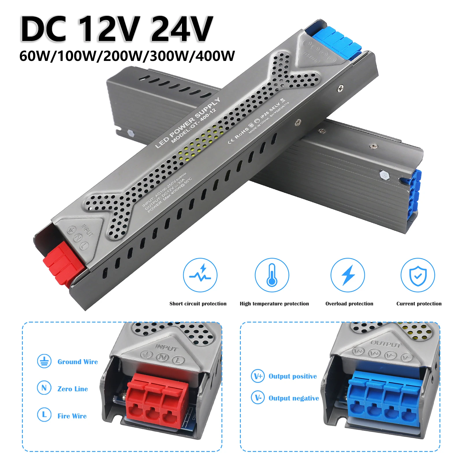 DC 12V 24V LED Strip Power Supply AC100V-250V LED Light Driver Power Adapter 60W 100W 200W 300W 400W Mute Lighting Transformers