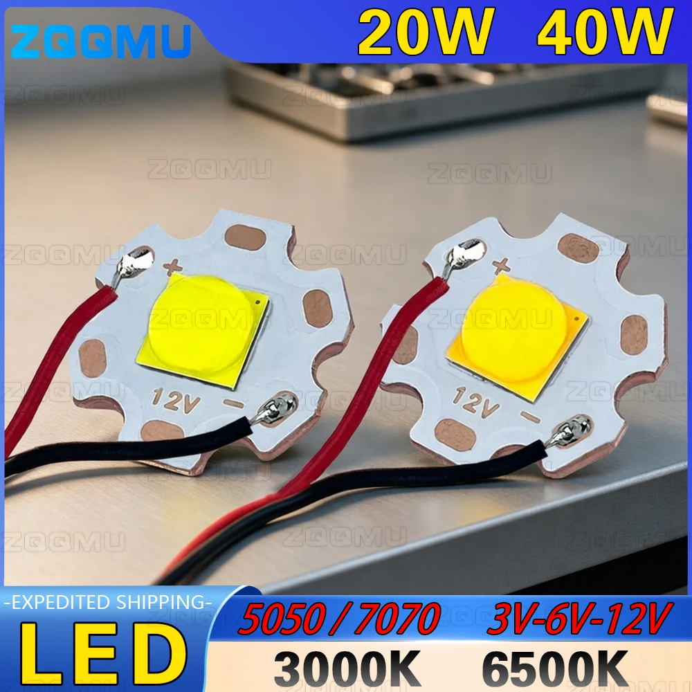 High Power 5050 7070 LED Chip 3V 6V 12V 20W 40W Ceramic Bracket Lamp Beads for Flashlight Headlight Searchlight DIY Lighting