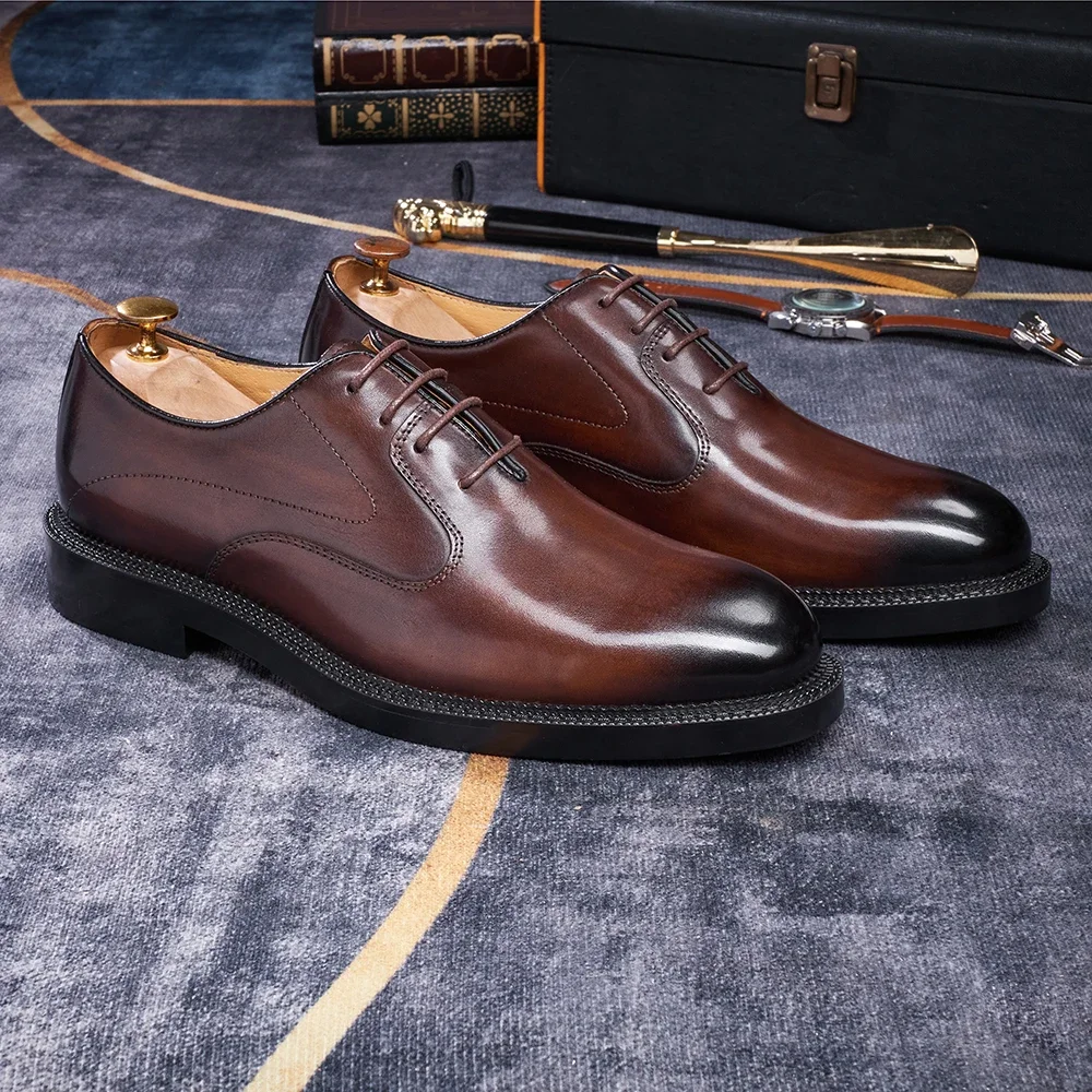 Fashion brand smooth Oxford shoes business formal leather shoes men's 2025 winter high heels wedding pointed office shoes