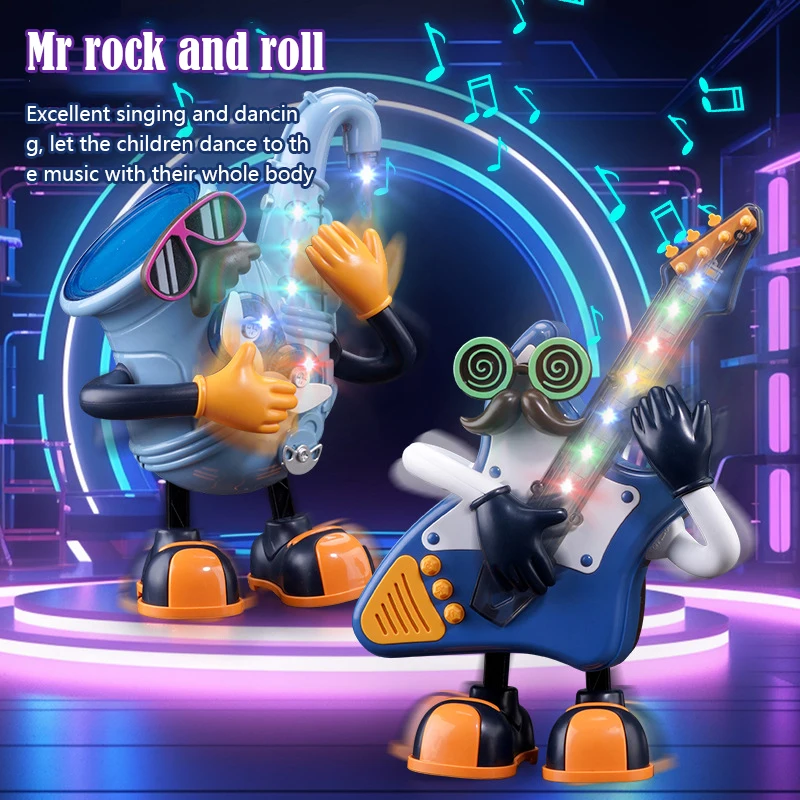 Kinderen Elektrische Robot Mr. Rock Dansen Elektronische Huisdier Met Verlichting Muziek Sax Gitaar Vroeg Educatief Speelgoed Voor Kinderen Kerst G