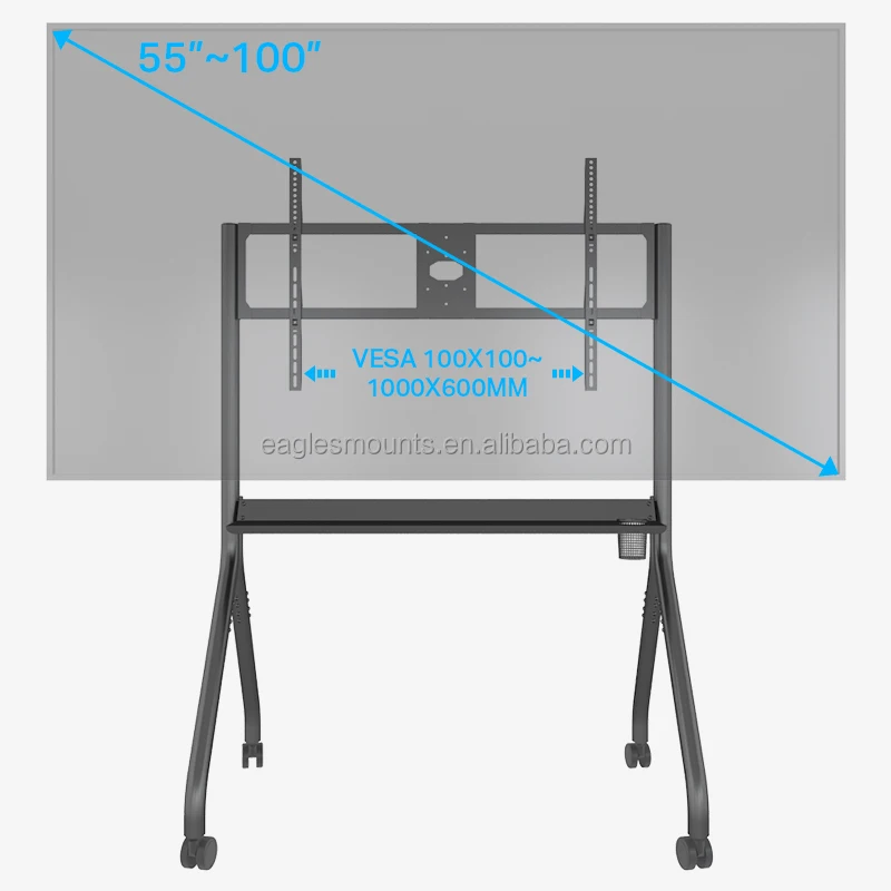 Extra Large Heavy Duty Rolling TV Cart Steel Modern Design with Adjustable Shelves Floor Standing TV Mount for Big Screens