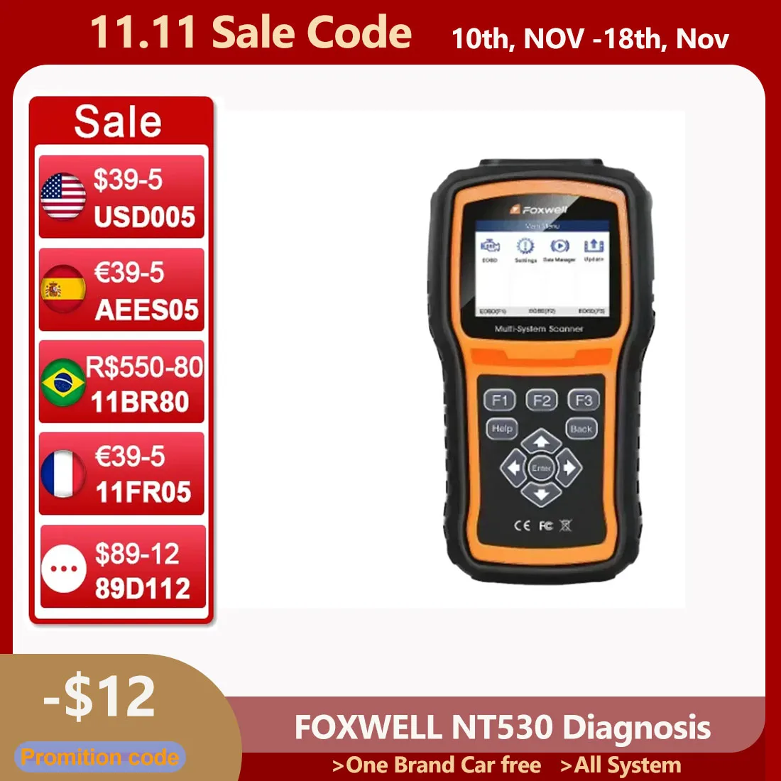 Foxwell NT530 Multi-System Scanner tools for nissan Porsche MITSUBISHI volvo ford bmw benz Universal Auto Diagnostic Tools