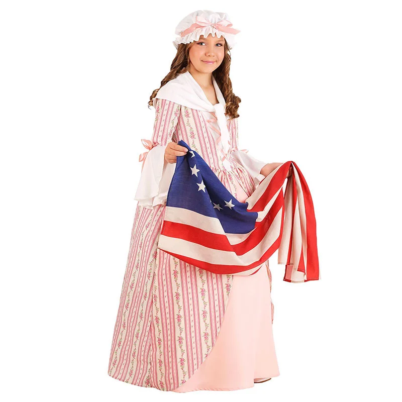 

American Flag Maker Tailor Costumes Kids Girls Cosplay Halloween Idyllic Farm Scarf Maid Costume Pink Fancy Dress Outfit