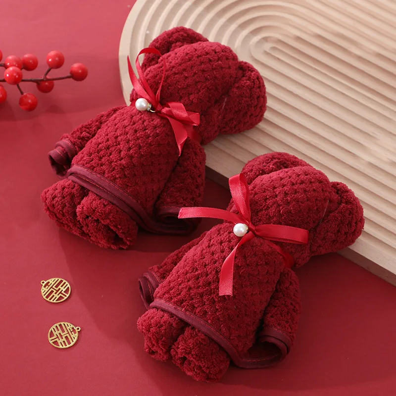 Coral Fleece Teddy Bear Red Towel Wedding Gift with Towel Wedding Companion Gift Guest Return Gift Towel Wedding Handkerchief