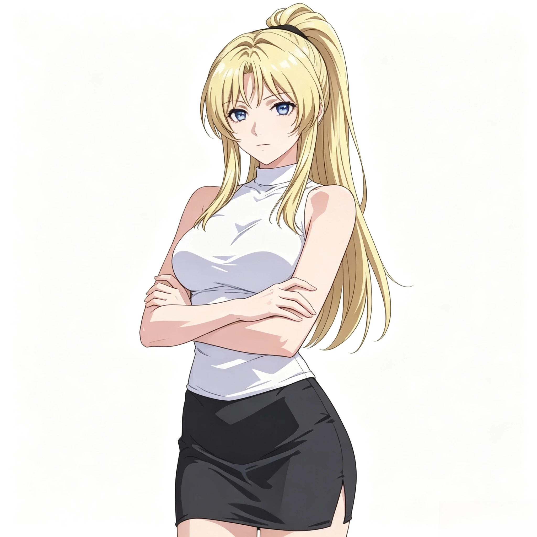 1pc Mature Anime Blonde Ponytail Girl Sticker, Waterproof High Neck Top & Skirt Decal for Car, Laptop & Helmet