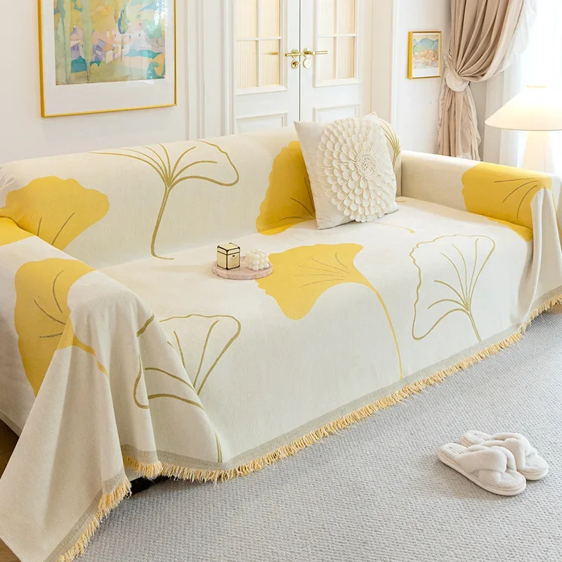 Sofa Towel Ginkgo Biloba Pattern Pastoral Style Simple Cover Cloth Cover All Seasons Non-slip Blanket Home Textile Products