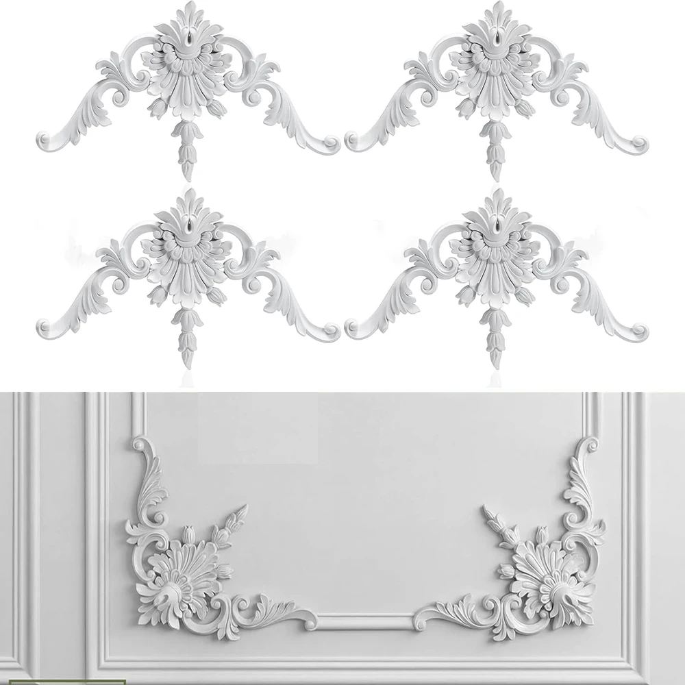PU Crown Molding Polyurethane Wall Ceiling Cornice Decorative Wainscoting Accent Panel for Cabinet Door Home Villa Decor