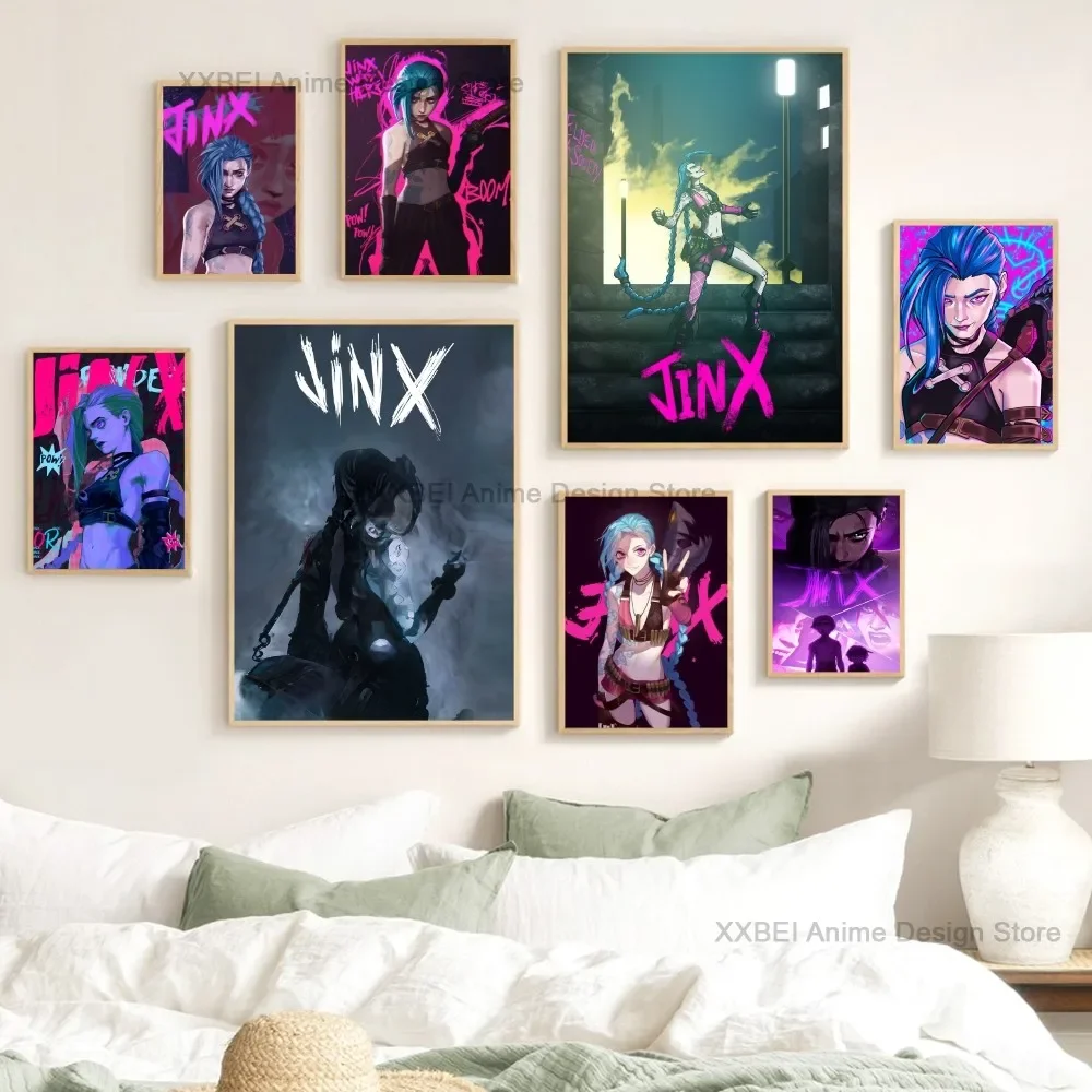 1pc Modern Home Decoration Wall Sticker League of Legends Game Movie Jinx Poster Bedroom Cafe Mural High Quality Printed Matter