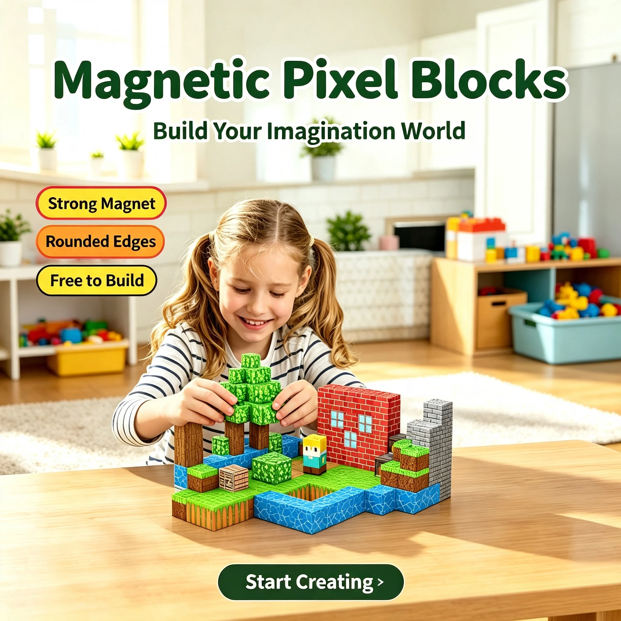 Magnetic Pixel Cube Building Blocks Set,  Style Educational STEM Construction Toy for Kids, DIY House Forest