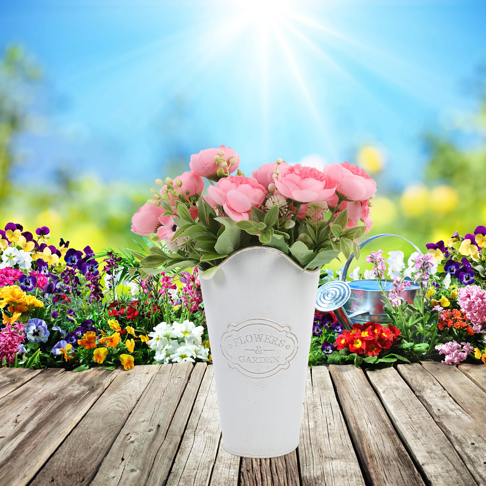 

Wall Mounted Flower Pot Vintage Metal Vase Rustic Farmhouse Decor Indoor Outdoor Flower Bucket Decorative Iron Vase