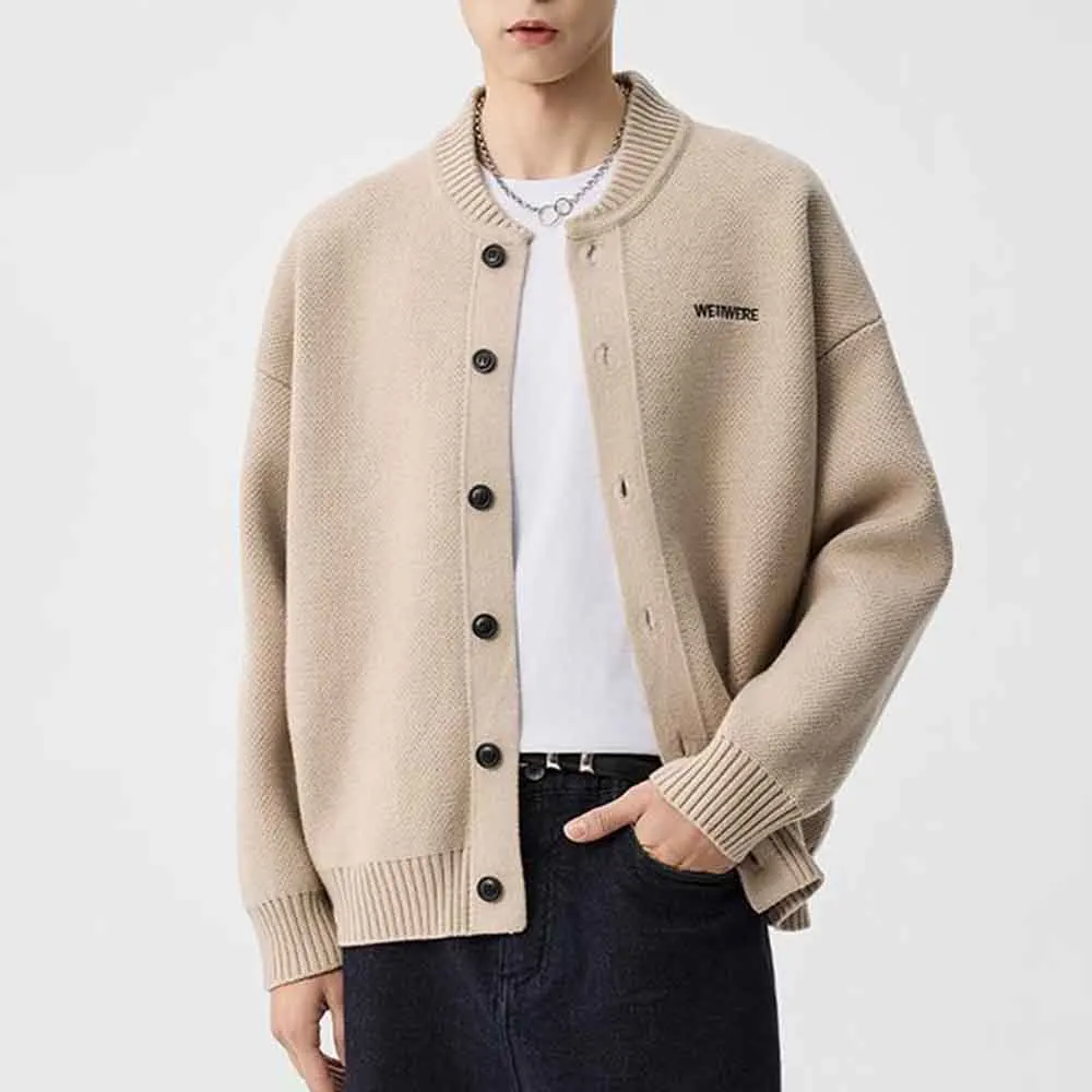Autumn New Men's Solid Color Long-Sleeved Cardigan Sweater American Fashion Trend Casual High Street Loose Niche Men's Tops 2025