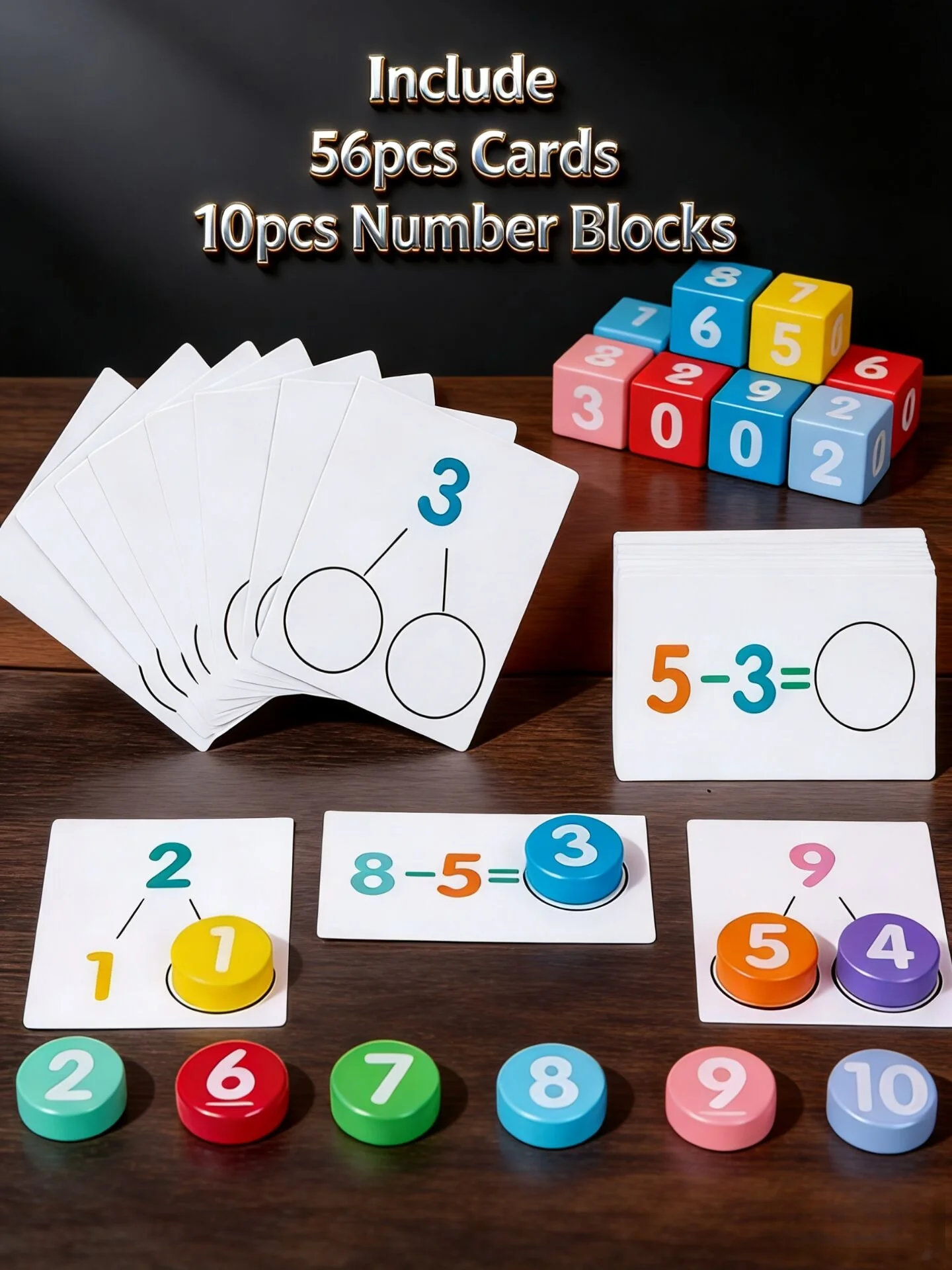 

Деревянные математические конструкторы для детей, деревянные блоки с цифрами и 90 карточками, развивающие игры для изучения сложения и вычитания для малышей 3-6 лет