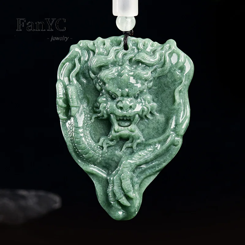 

Natural Jadeite Dragon in Bean Green Pendant Three-Dimensional Carving Luxurious Sophisticated Jade Necklace Men and Women Gift