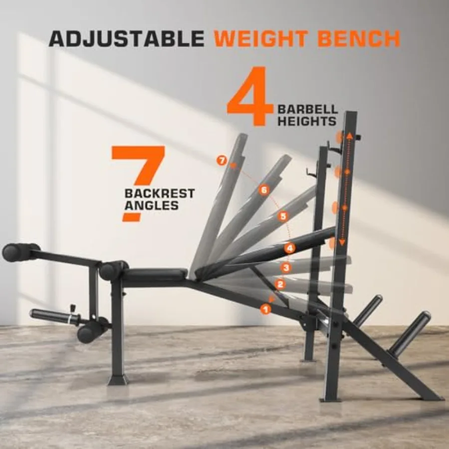 Adjustable Weight Bench 3 Sec Foldable Home Gym Bench with Squat Rack Leg Extension Leg Curl 900LBS Ccity for Strength Training