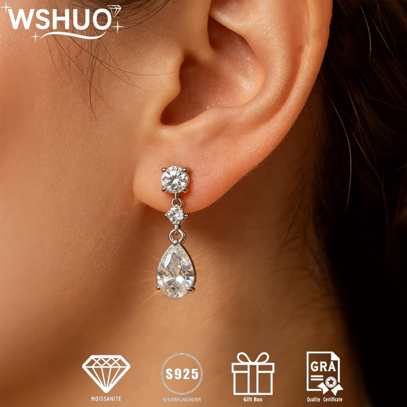 

WSHUO 2.66 Carats Water Drop Moissanite Women's Earrings Plated 18K Gold 100% 925 Silver Diamond Earring Fine Jewelry Party Gift
