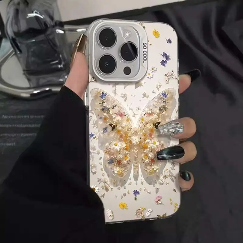 

Новый жесткий чехол для телефона INS с принтом сушеных цветов и бабочек для iPhone 16, 15, 14, 13, 12, 11, 8, 7 X XS XR Mini Pro Max Plus, защитный чехол