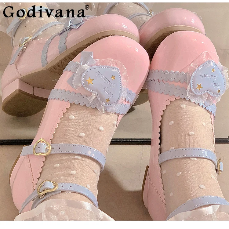 

Original Japanese Cute Girl Lolita Low Heels Round Head Daily Versatile Lace Casual Jk Uniform Mary Jane Single Shoes