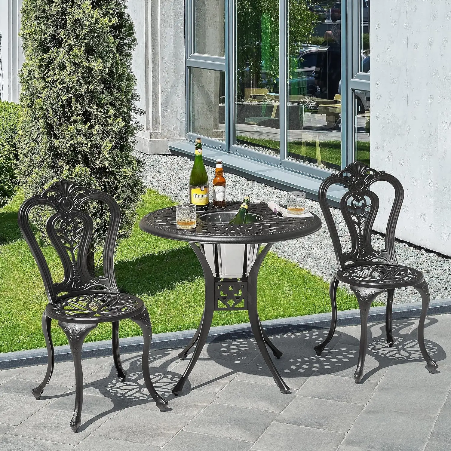 Cast Aluminum Patio Chairs All Weather Outdoor Dining Chairs Set of 2 Indoor Outdoor Bistro Chairs for Balcony,Backyard,Black