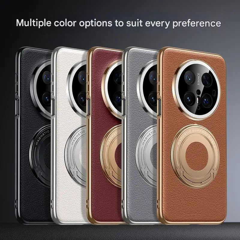 

Eco friendly Vegan Leather Case For Huawei Mate 70 Pro 60 Pro 50 Magnetic Cover With Invisible Stand Business Style New Arrival