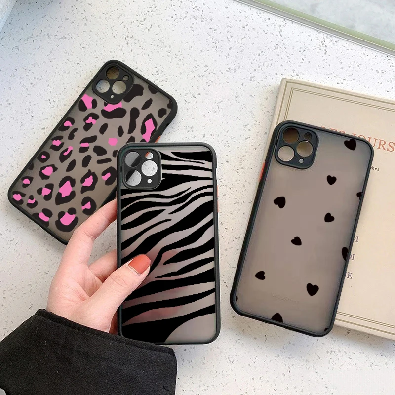 Leopard Design Stylish Love Heart Phone Case For iPhone 11 12 13 14 15 Pro Max XS XR X 7 8 15 Plus Soft Bumper Clear Back Cover