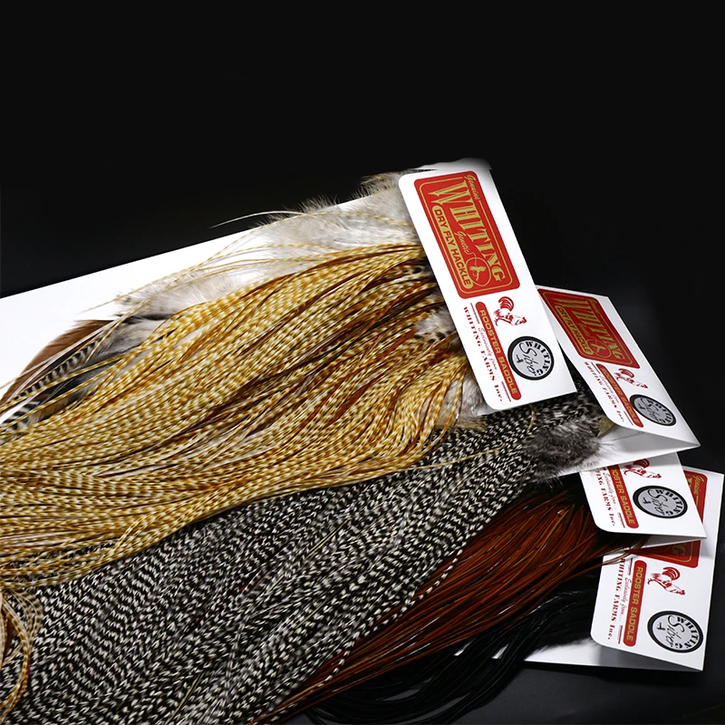 Whiting 12-14\'\'long silver grade fly tying feather 20feathers NAT colors size14#16# dry fly tying skinny rooster saddle hackles
