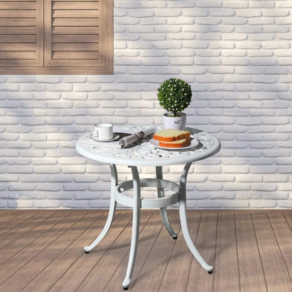 

Cast Aluminum Round Table Patio End Table Side Table Bar Table White/Black