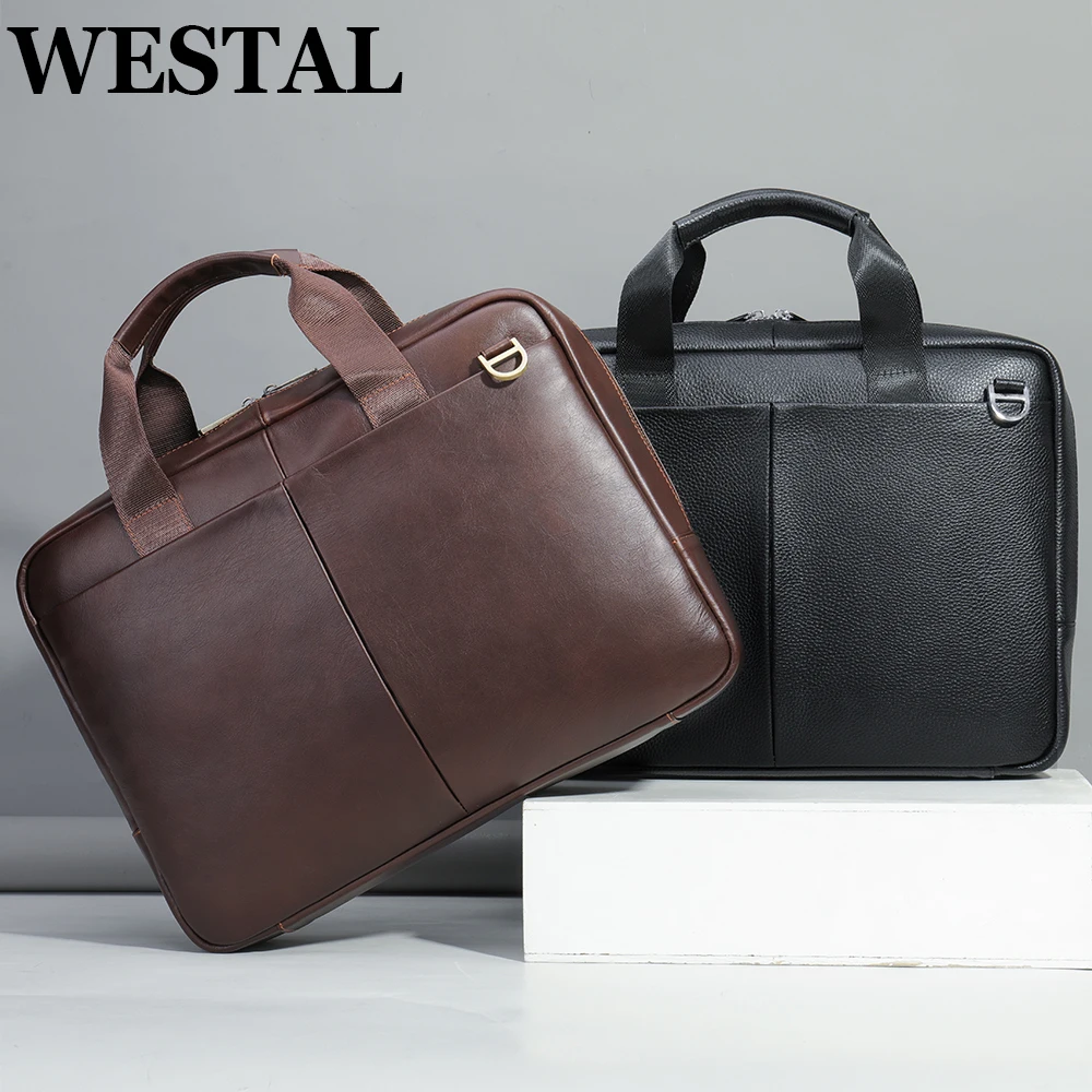 

WESTAL Men Briefcase Bag Genuine Leather Shoulder Messenger Bags Office Handbag 14 inch Laptop bag Work Business Travel Bag