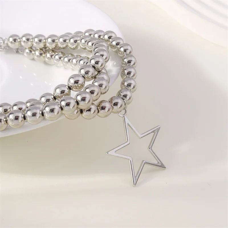 Aihua Mehrschichtige Perlenkette mit runden CCB-Kugeln für Damen, Statement-Halskette mit Sternanhänger, Choker, Y2K-Schmuckgeschenke – Detail 4