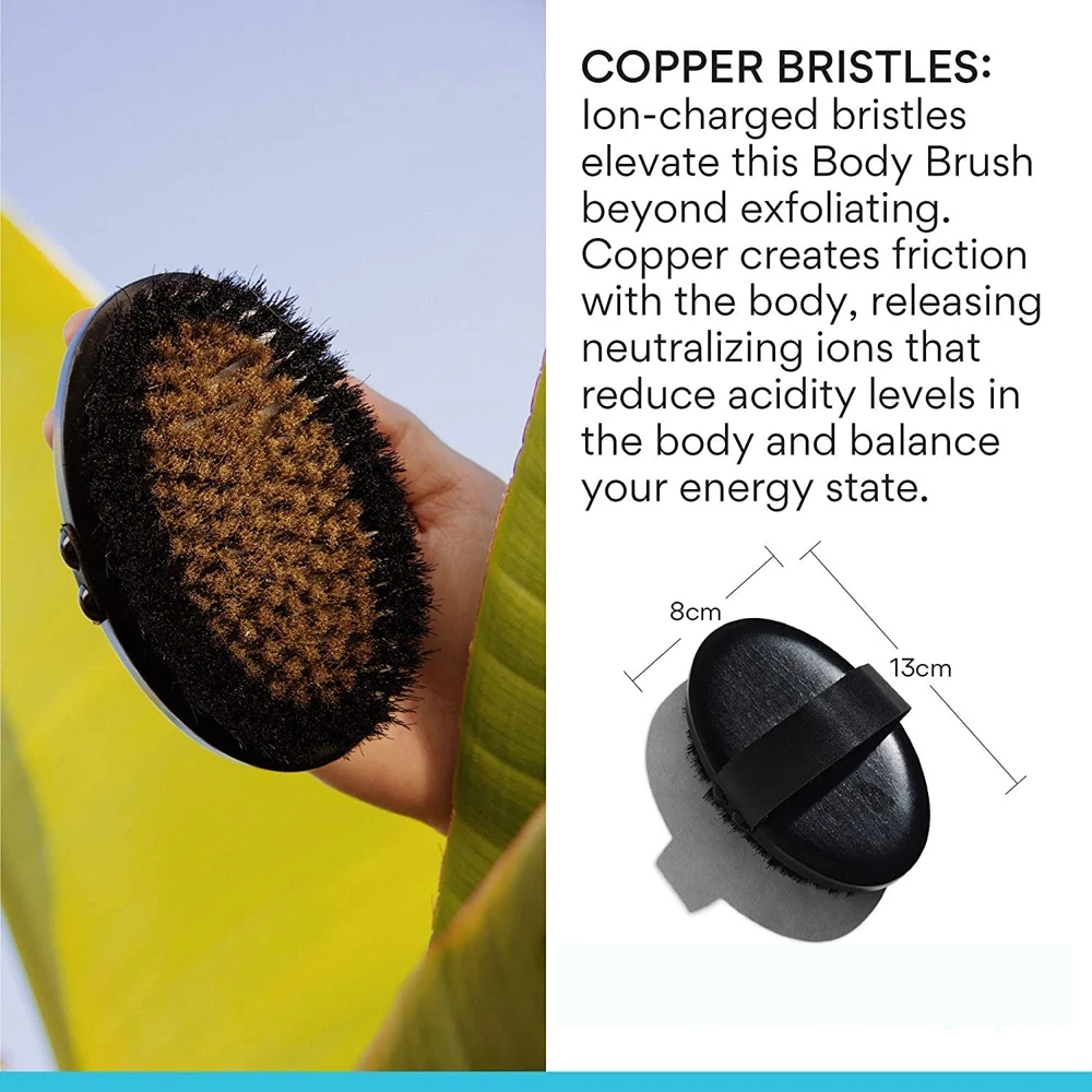 New Arrival Black Copper Dry Brush Exfoliate Reduce Stress Copper Bristle Brush Private Label Female and Man Body Bathing Brush