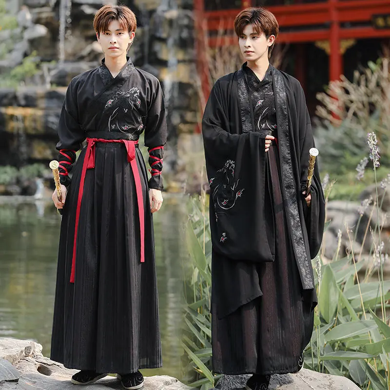 hanfu-men's-embroidered-turtleneck-top-large-sleeve-shirt-suit-wuxia-style-ancient-costume-blackened-department