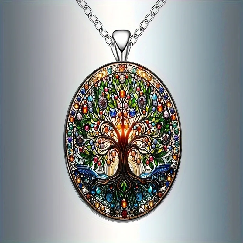 1 шт., готическое Древо Жизни, овальное стеклянное ожерелье с подвеской, женское элегантное ретро романтическое ювелирное изделие, аксессуары для ведьмы, подарок