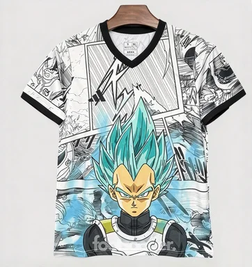 Dragon Ball Super Vegeta V-neck Jersey Manga Panel Full Screen Printed Super Blue Vegeta Anime Sports Leisure Mesh T-shirt