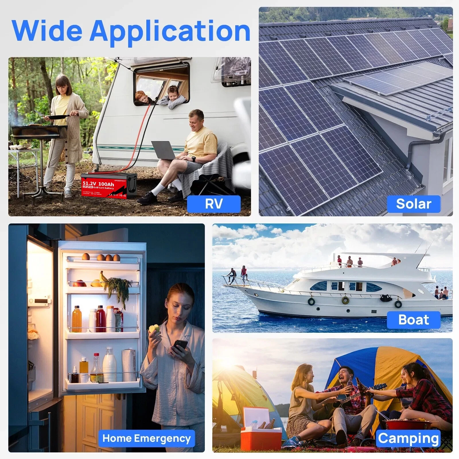 แบตเตอรี่ลิเธียม LiFePO4 48V (51.2V) 105Ah สำหรับรถกอล์ฟ EZGO RXV TXT พร้อมที่ชาร์จเร็ว