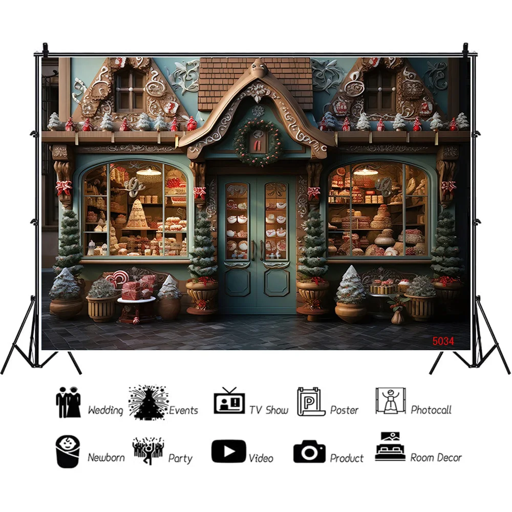 SHENGYONGBAO Christmas Day Fireplace Photography Backdrops New Year Candy Chimneys Store Ball Window Studio Background WW-82