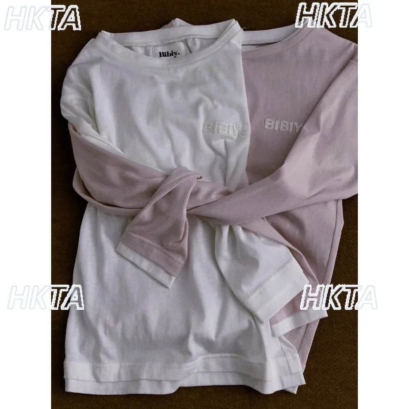 Japanese Niche Fake Two Long-sleeved T-shirt Women's Spring and Autumn New Gray Slim-fitting Bottoming Shirt Top Female T Shirt