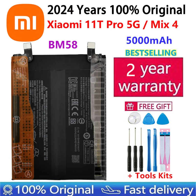 Batería Original Xiaomi de 2024 años para Xiaomi Mi Mix 1 2S 3 4 Poco X3 F3 Redmi K40 10T 11T Mi 11 Mi11 Lite Ultra Pro