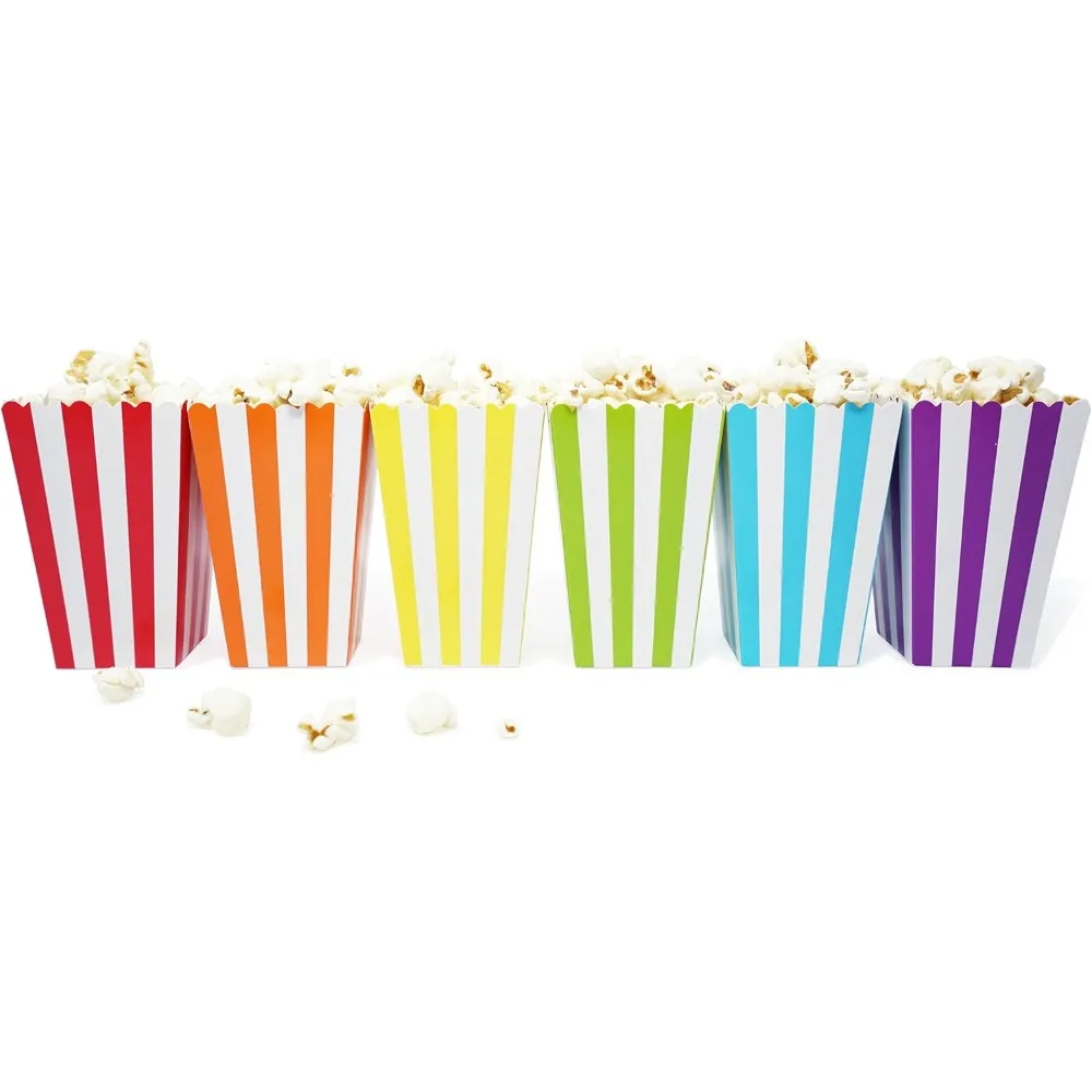 24pcs Mini Popcorn & Candy Favor Treat Boxes For Birthday, Bridal and Baby Shower - Assorted Striped Design view 6