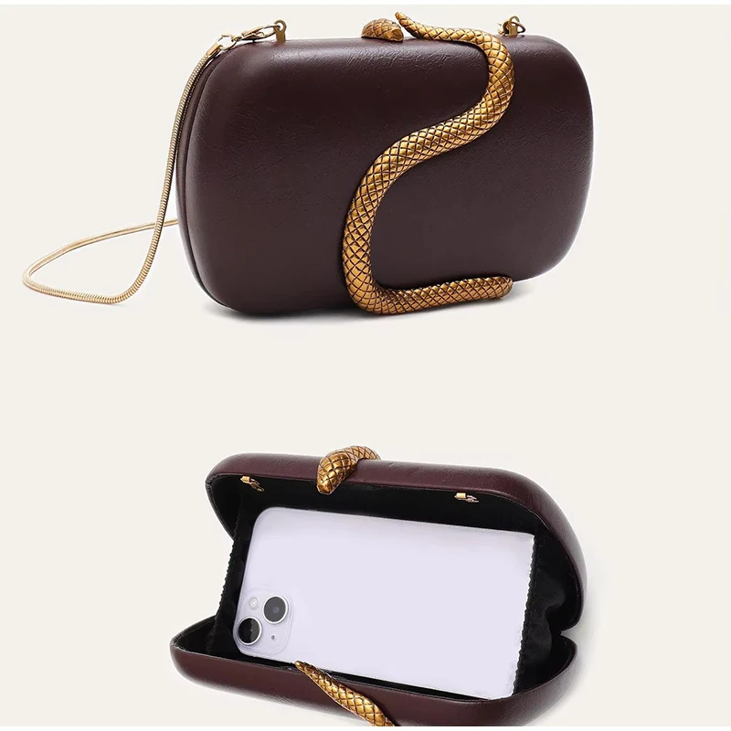

Glamorous Snake Clutch Bag With Chain Leather Box Shaped Evening Bag, Women's Fashion Crossbody Shoulder Purse Dressy Clutch Bag