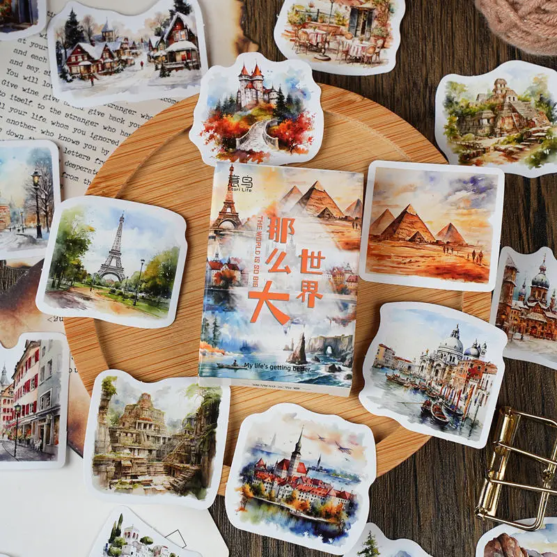 30pcs PVC Renowned Retro Architecture - Window of The World Collage Multiple Styles Student DIY Stationery Decoration Stickers