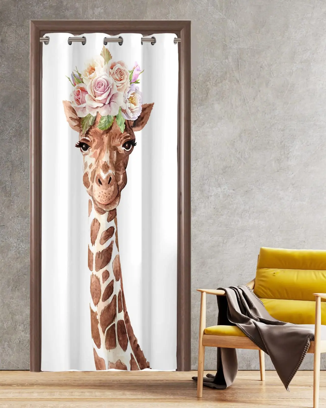 

Giraffe Rose Flower Lovely Animal Door Curtains Closet Noren for Kids Bedroom Living Room Blackout Doors Cover Divider Curtain