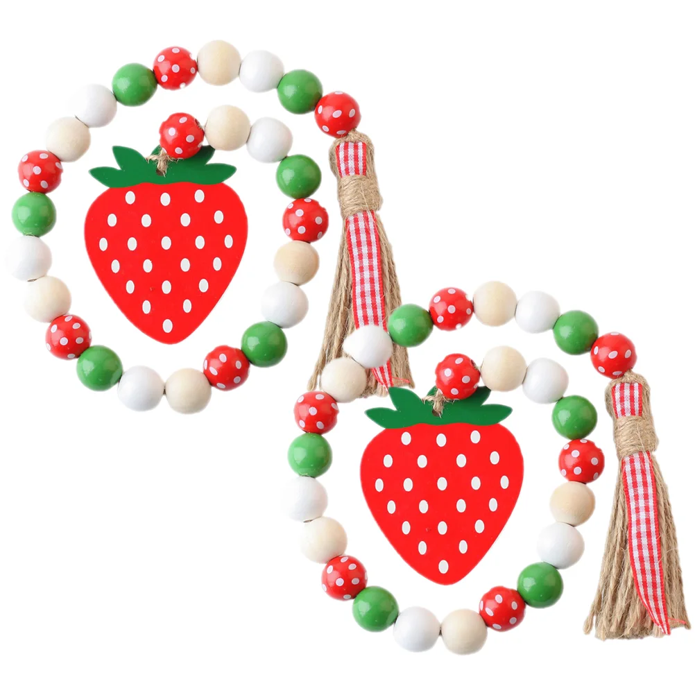 2 Pcs Strawberry Wooden Beads Tassel Decorative Hanging Garland Rustic Farmhouse Style Beaded Garland Decor Party Festival Decor