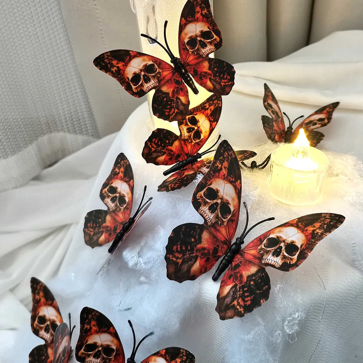 12PCS PVC 3D Butterfly skull Wall Decor Cute Butterflies Wall Stickers Art Decal Home Decoration Room Wall Art Wallpaper
