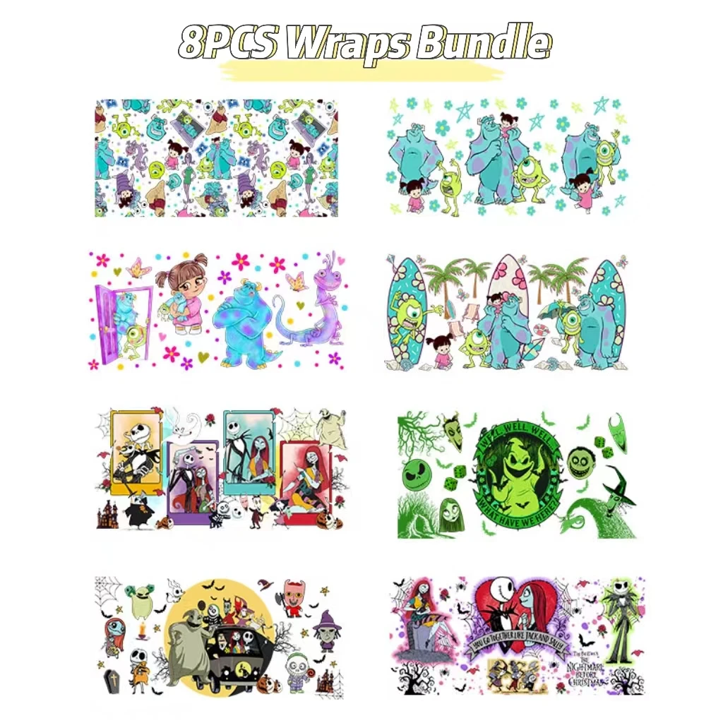 バンドルディズニー UV DTF カップラップ 16 オンスリビーガラス缶 DIY ステッカー漫画自己粘着洗える DIY キティフレンズ