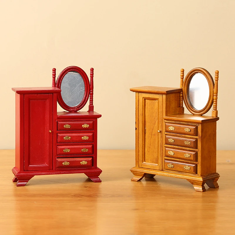 1:12 Dollhouse Miniature Vintage Dressing Table W/Mirror Chest Of Drawers Furniture Model Decor Toy Doll House Accessories