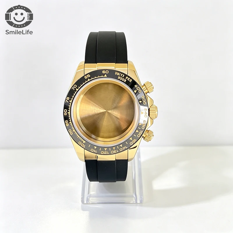SmileLife 39 mm Dayton VK63 Uhrengehäuse mit schwarzem Kautschukarmband, Saphirglas, passend für VK63 Quarzwerk, Uhrenzubehör – Detail 9