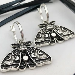 Gothic Vintage Moth Ear Hoops For Women Girls Fashion Pagan Witch Jewelry Accessories Gift Moon Moth Charm Pendant Earrings New